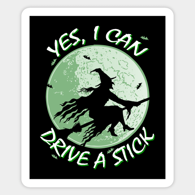 Funny Witch Broomstick Drive a Stick Sticker by Halloween Merch